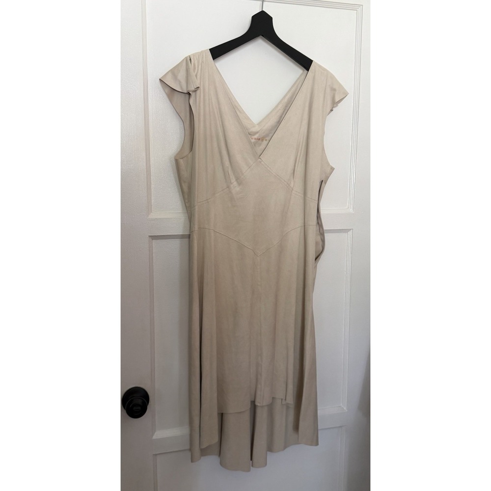 Max Studio Y2K Vintage Ultra Suede Bias Cut Slip Dress Beige Tan Cream Sz L